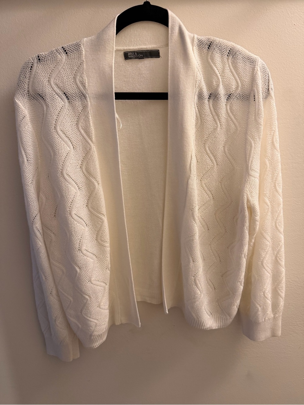 89th & Madison Cream Open-Front Wave Knit Cardigan